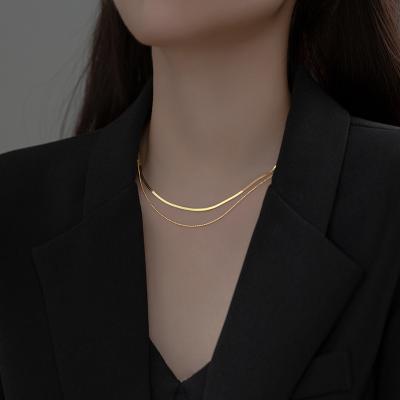 China Fashionable simple lead free nickel free S925 gold sterling silver necklace summer 18K double-layer light bead snake necklace for sale