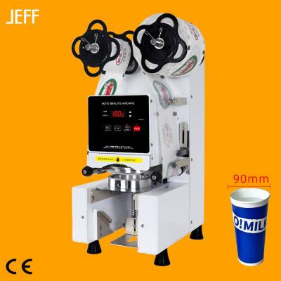 China Fully Automatic Food JEFF High Speed ​​MilkTea Cup Sealing Machine/Tabletop Sealers/Plastic Cup Sealer With Counter 110V/220V for sale