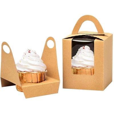 China Recyclable Kraft Paper Cupcake Box , Portable Simple Cupcake Gift Box , With Window Plug In Handle Suitable For Wedding Candy Box for sale