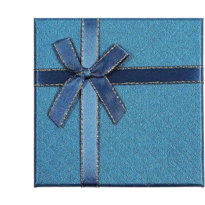 China Recyclable luxury blue square gift box with ribbon can be customized logo, suitable for clothing, cosmetics, jewelry packaging gift box for sale