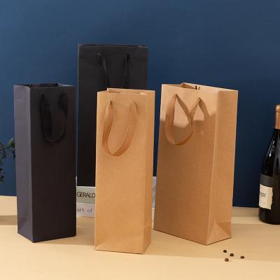 China Handmade simple double wine gift box Tote Bag Packaging Bag Paper wine paper bag 2 packs for sale