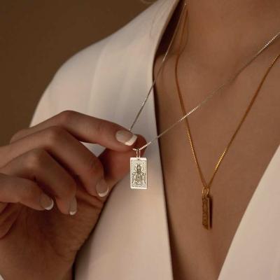 China Minimalist Fashion Vintage Square Pendant 18k Gold Plated Horoscope Stainless Steel Lovers Moon Anthropologie Tarot Card Necklace for sale