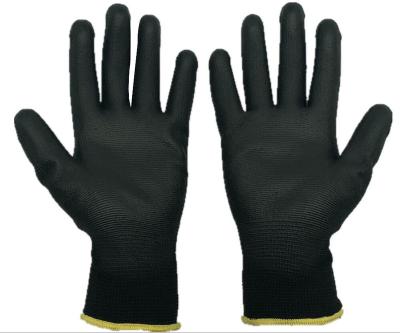 China Comfortable 13 Gauge Durable Abrasive Knitted Black Polyester PU Coated Anti Slip Work Safety Gloves for sale