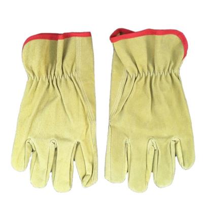 China Industrial Work Factory Pig Grain Trapezoidal Thumb Training Gloves Leather Unlined Leather Men for sale