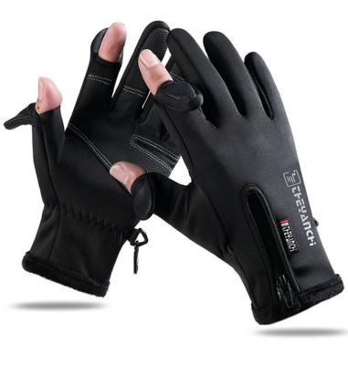 China 2Cut Fingers SBR Waterproof 2 Fingers Anti Slip Touch Screen Flexible Fleece Outdoor Sports Fishing Gloves Scratching Recycling Gloves Warm for sale