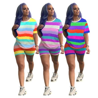 China C93267 Anti-Static Stripe Women's Two Piece Set Shorts C93267 2 Piece Outfits Womens Two Piece Outfits Women for sale