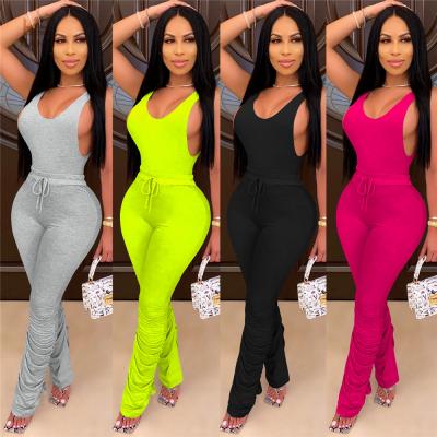 China 2021 anti-static women's modern pants and sleeveless upper two-piece set long tracksuit set for sale