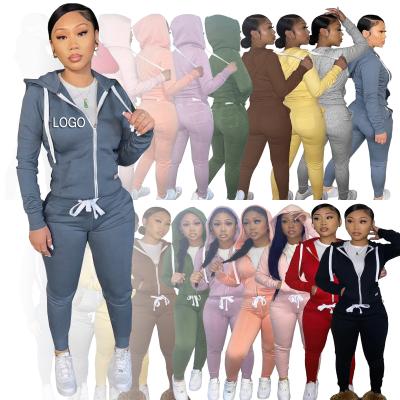 China 2021 New Arrival Breathable Two Piece Solid Color Long Sleeve Women Clothing Tracksuit Sets for sale