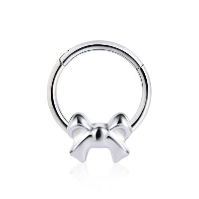 China Romantic Custom Titanium Seamless Bowknot ASTM-F136 16g Plated Piercing Hypoallergenic Women Body Jewelry Unisex Septum Nose Ring for sale