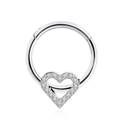 China Cute Titanium Nose Ring Earring Body Piercing Nose Diamond ASTM-F136 Finn Metal New Custom Heart-Shaped Studs For Women Men Jewelry for sale