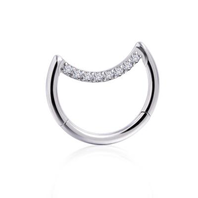 China Punk Size Polishing Titanium Zircon Nose Ring Body Jewelry Astm-F136 G23 Like Moon Hinged Clicker Custom Spike Nose Ring Jewelry for sale