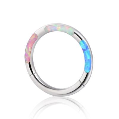 China 2022 Romantic G23 Titanium Opal Nose Ring 16G Set Outer Side All Segment Hinged Circle Rings Cusomzied Body Jewelry ASTM-F136 Nose Ring for sale