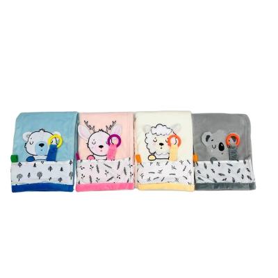 China PORTABLE Baby Teether French Fiber Sherpa Back Blanket Cover Ring Corner Digitally Printed Pocket Animal “ for sale