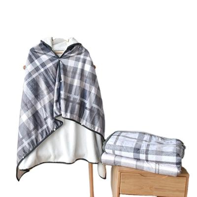 China PORTABLE Plaid Soft Solid Knitted Microfiber Waffle Knit Adults and Kids Comfy Hooded Blanket for sale