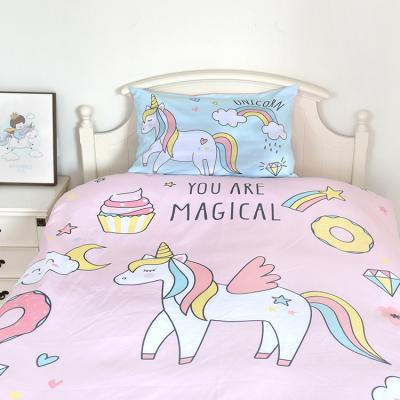 China Cozy Custom Size Folded Pink Unicorn Printing Kids Bed Sheet Bedding Sets/4pcs for sale