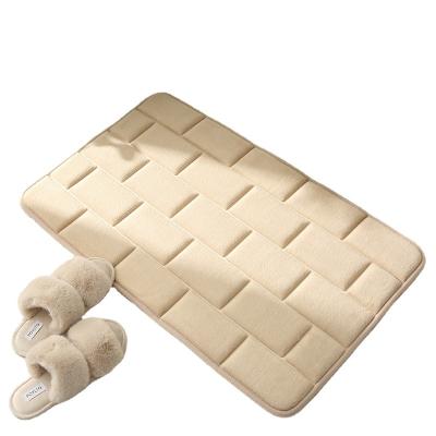 China Amazon Water Absorption Design Bath Mat Washable Hot Selling Strong Brick Embossed Cover With Memory Foam And SBR Backing for sale