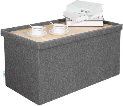 China Foldable Storage Ottoman With Tray Linen Ottoman Coffee Table Folding Shoe Bench Stool Along for sale