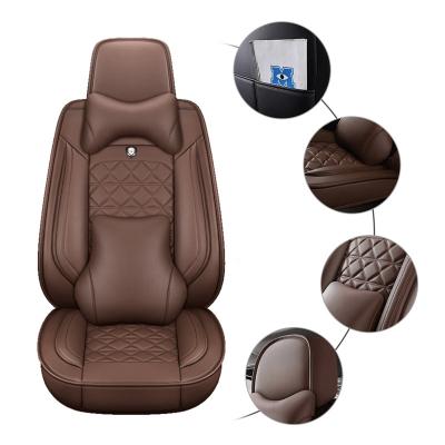 China Single Color with No Pattern Fly5D Universal PU Leather Car Seat Cover Full Set 5-Seat Front&Rear Cushions Full Seat with Pillows for sale