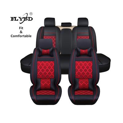 China FLY5D Retro Sports Car Leather Seat Covers Styling Front And Rear Seat Protector For Universal 5 Seat Cars for sale