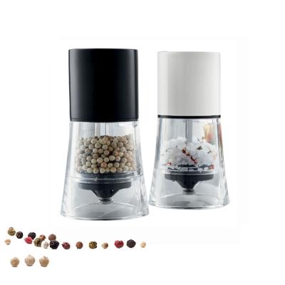 China Viable Hot Selling Manual Salt and Pepper Mill Stainless Steel Adjustable Acrylic Pepper Grinder Set of 2pcs for sale