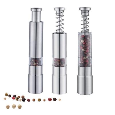 China Mini Thumb Operated Stainless Steel Salt Pepper Grinder Manual Pepper Mill Workable Set for sale