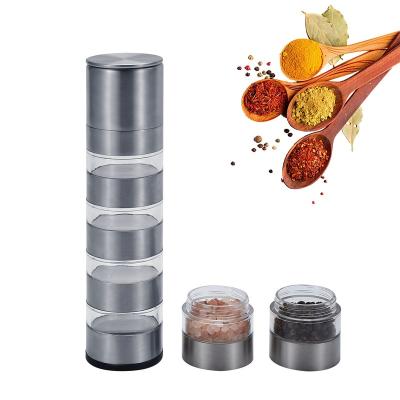 China Multifunctional Viable 5 in 1 Manual Adjustable Salt and Pepper Mill Pepper Grinder Set for sale