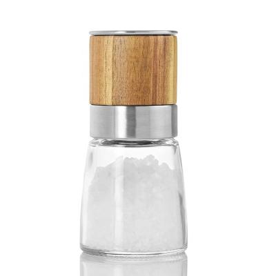 China Hot Selling Viable Spice Mill Amazon Acacia Wood Glass Salt and Pepper Grinder for Kitchen for sale