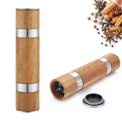 China New Arrival Viable Wooden Stainless Steel 2 in 1 Manual Adjustable Ceramic Salt and Pepper Grinder Pepper Mill for sale