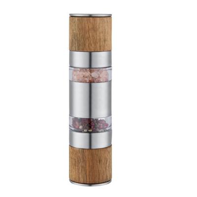 China New Viable 2 in 1 Stainless Steel Wooden Salt and Pepper Grinder Wooden Adjustable Ceramic Pepper Mill for sale