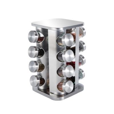 China Factory Wholesale Viable 8 12 16 20 Pcs Rotating Spice Jars Organizer Stainless Steel Spice Storage Rack Set With Glass Bottles for sale