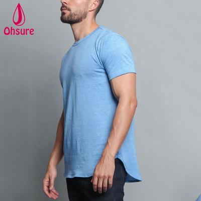 China Solid Color Men T-shirt Custom Anti-Shrink Blue T-shirt Printing Striped Embroidered T Shirt for sale