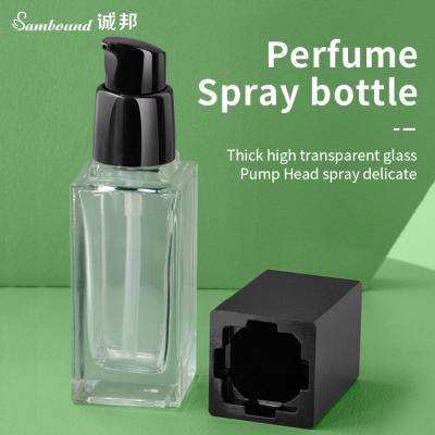 China Cosmetic Custom Clear Frosted 30ml Square Shape Mist Spray Luxury Empty Glass Perfume Bottle With ABS Cap for sale