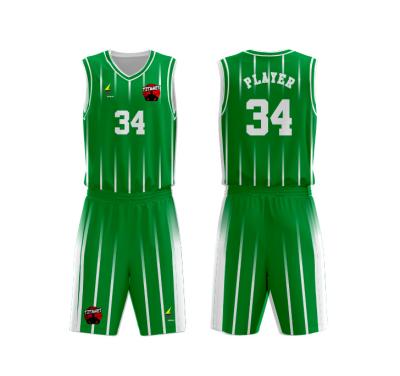 China Breathable Cheap Custom Made Basketball Kits Full Embroidery Sublimation Green Team Logo Kids Simple Mens Basketball Uniform for sale