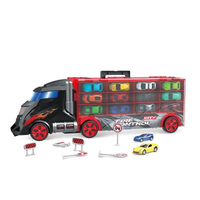 China 1.with sound 2. with 3PCS diecast cars plastic big toy car set with die cast 4 mini car truck trailer toy for sale for sale