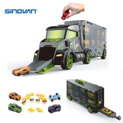 China 1.with sound 2. with 3PCS diecast cars big plastic toy car with 4 mini die cast car truck trailer toy for sale for sale