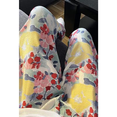 China Breathable Spring girls pajama pants Watercolor print Ladies pajama pants loose straight leg casual pants for sale