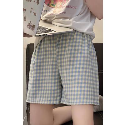 China Breathable Summer purple plaid women's pajama pants, plain pajama pants, comfortable and loose at home to wear casual shorts for sale