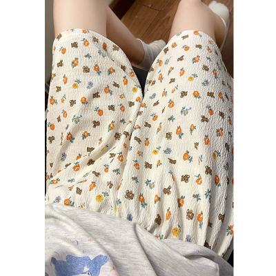 China Breathable Summer high waist comfortable loose shorts, small flower print ladies short pajama pants, plain pajama pants for sale