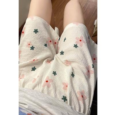 China Breathable Casual and comfortable home shorts, summer sweet flower print women's pajama pants, youth pajamas pants for sale