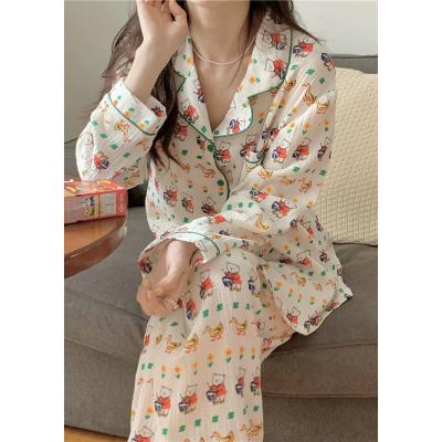 China Breathable Long cardigan women 2023 high quality pajamas sweet and cute long sleeves and pants 2 piece pajamas comfy sets for women for sale