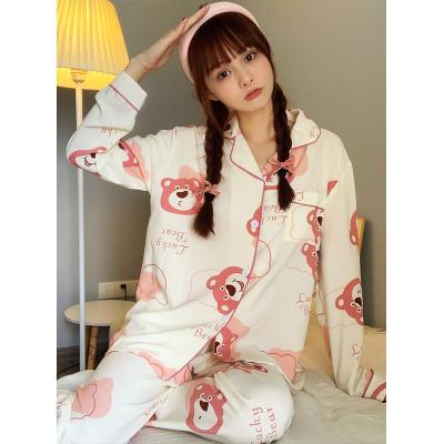 China Breathable Spring and autumn long-sleeve pants 2 sets of cartoon pajamas simple and comfortable women's pajamas manufacturers for sale