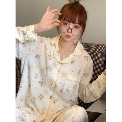 China Breathable High quality pajama Ladies lapel long sleeve pants two-piece sweet simple wholesale pajama sets for sale