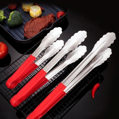 China Kind Color Viable Full Set of 9/12/14 Inch Barbecue Meat Tongs Stainless Steel Food Tongs Grill Steak Bread Tongs for sale