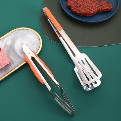 China Durable Nice Design Orange Color 9/12/14 Inch Locking Barbecue Stainless Steel Food Tongs Grill Steak Bread Tongs for sale