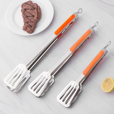 China Viable BBQ Locking Interesting Design Orange Color Fry Fish BBQ Tongs Stainless Steel Food Tongs Grill Steak Bread Tongs Ice Clip for sale