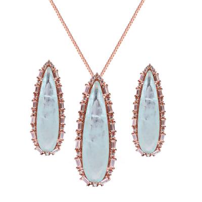 China 2019 Hot Selling Colorful CLASSIC Melting Paraiba Gemstone Necklace Earrings Jewelry Set For Women for sale