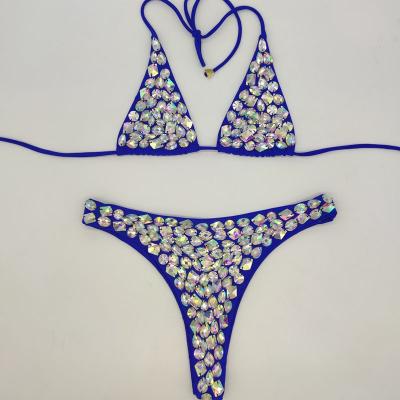 China Sequin Crystal Diamond Removable Thong Padded Bikini Set Brazilian Summer Swimwear Rhinestone Bikini for sale