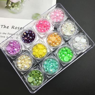 China Imitation Pearl Sizes/Mixed Colors AB Colors Round Half Pearl Hotfix ABS Plastic Pearl Flat Back Non for sale