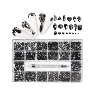 China Hotsell 21 Grid DIY Rhinestone Nail Kit Bulk Wholesale Hot-fix Rhinestone Nail Art Rhinestone Set Supplier for sale