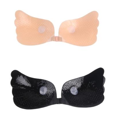 China Antibacterial Women's Wing Self Adhesive Backless Invisible Black Silicone Lift Up Bra for sale